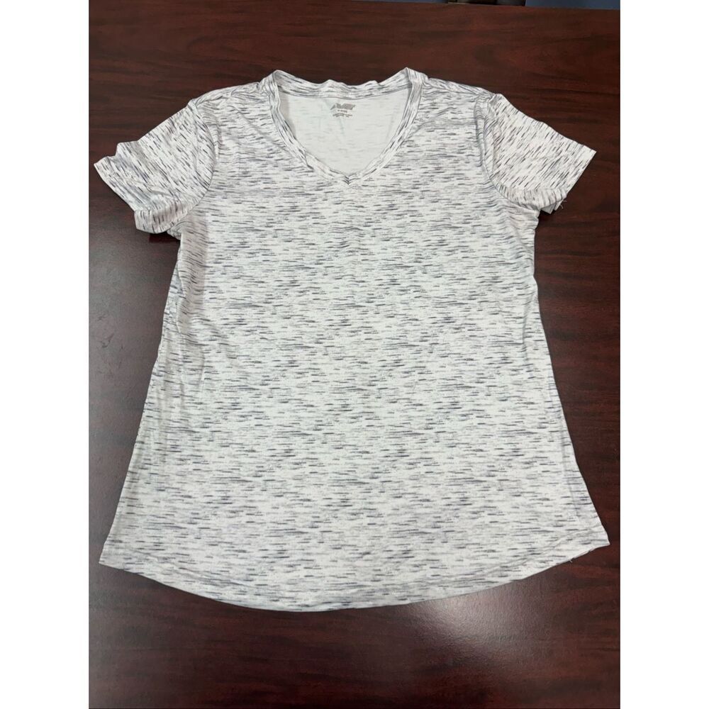Avia Heathered White and Grey Athletic Short Sleeve Shirt Size Medium